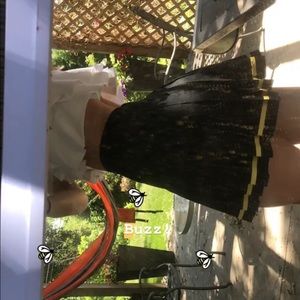 Black With Yellow Trim Accents Pleaded Skirt